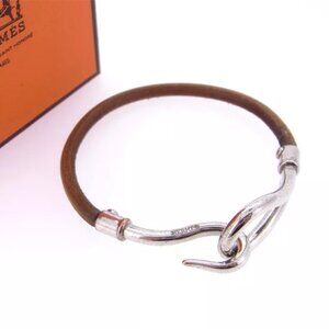 Hermes Bangle Bracelet Brown Silver Woman Authentic Used Y123